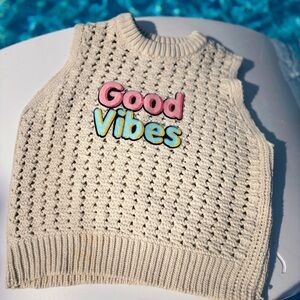Cream Knit Vest with 'Good Vibes' Patch